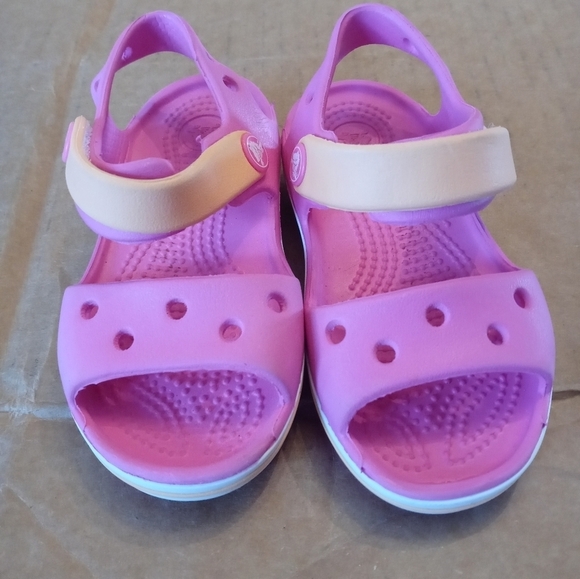 Crocs BAYABAND Toddler Girl 7 pink Peach White open toe Sandals - Picture 1 of 7